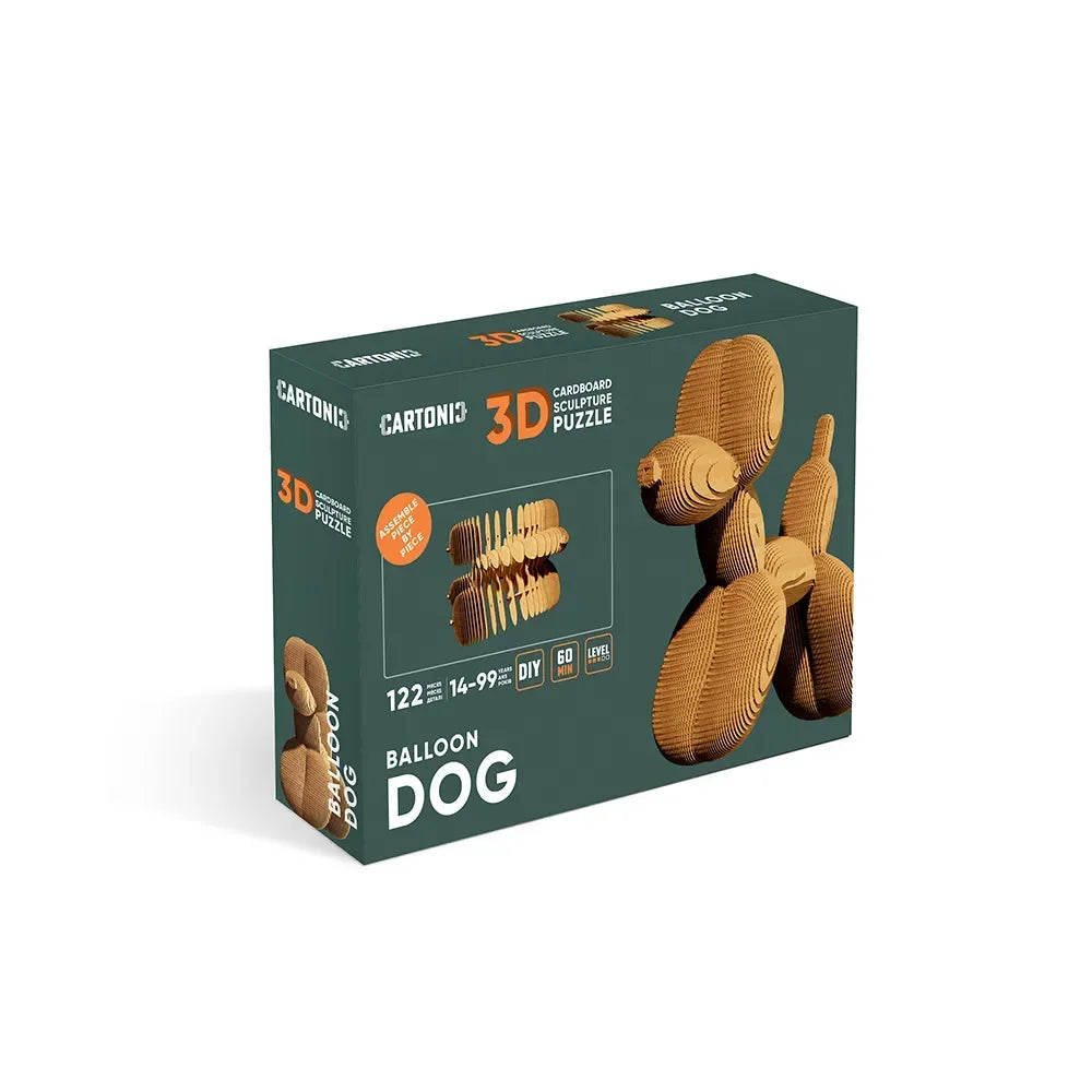Verpackung eines 3D Papp Puzzles in Form eines Ballonhundes