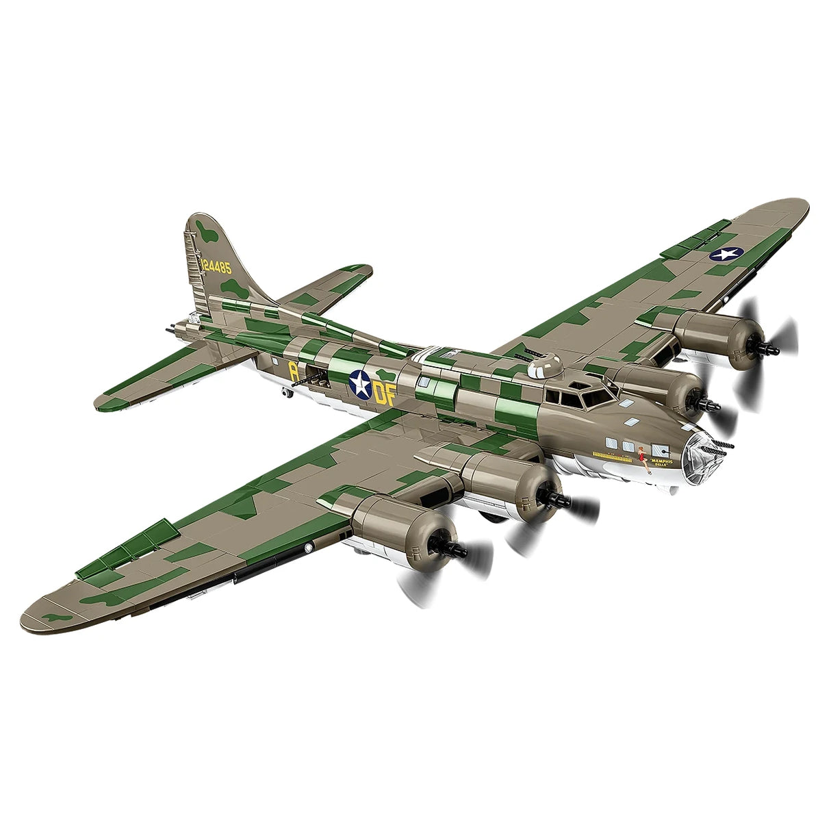 Modell eines B-17 Flying Fortress Bombers in Tarnfarben mit vier Propellern