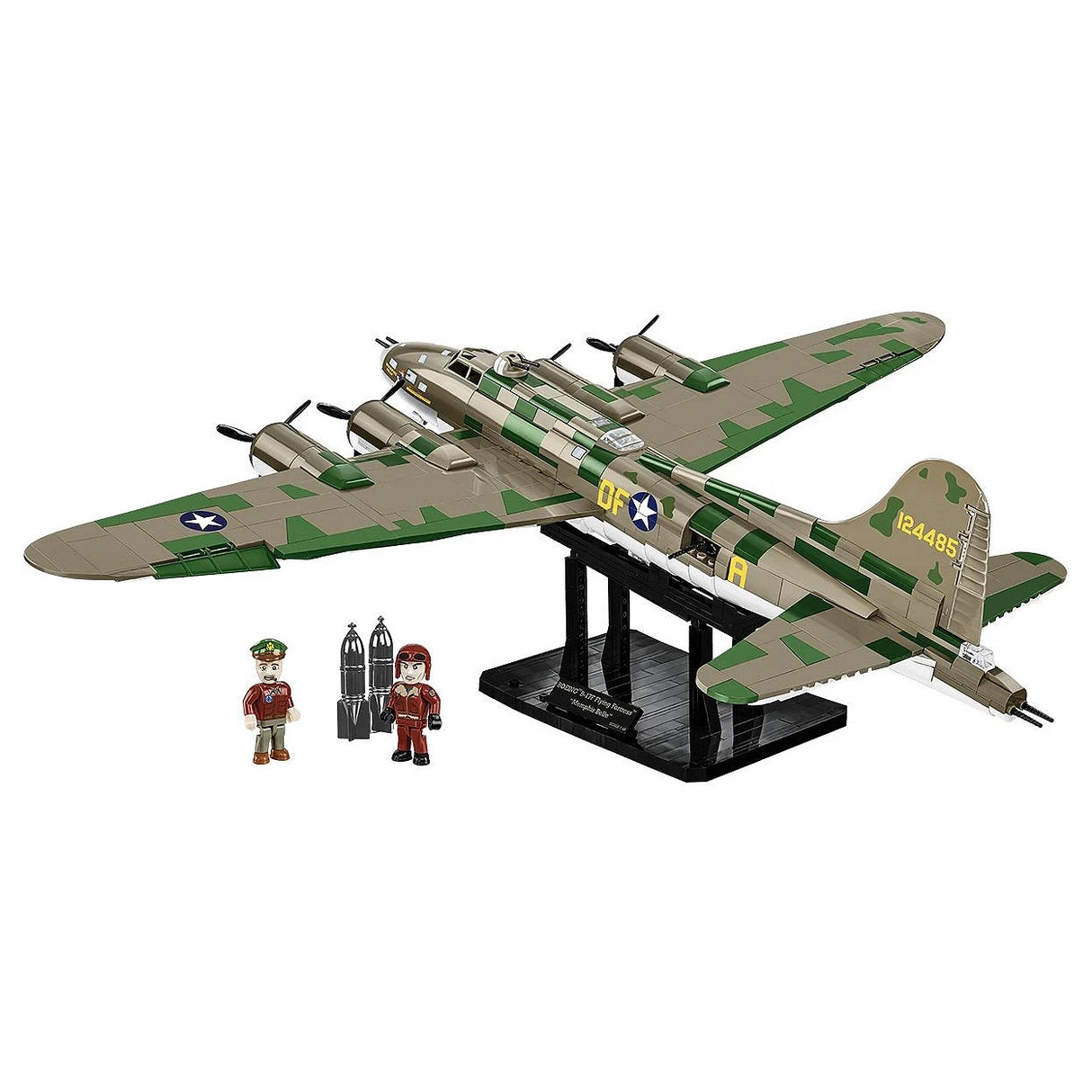 Modell eines B-17 Flying Fortress Bombers mit zwei Figuren und Bomben