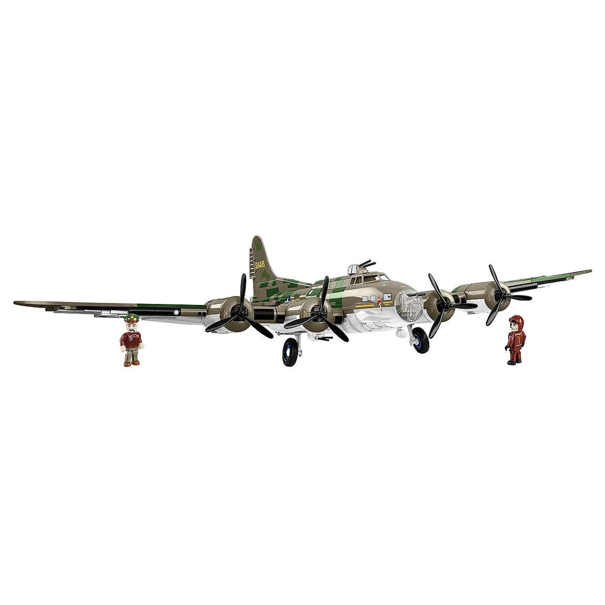 Modell eines B-17 Bombers mit Tarnmuster und zwei kleinen Figuren