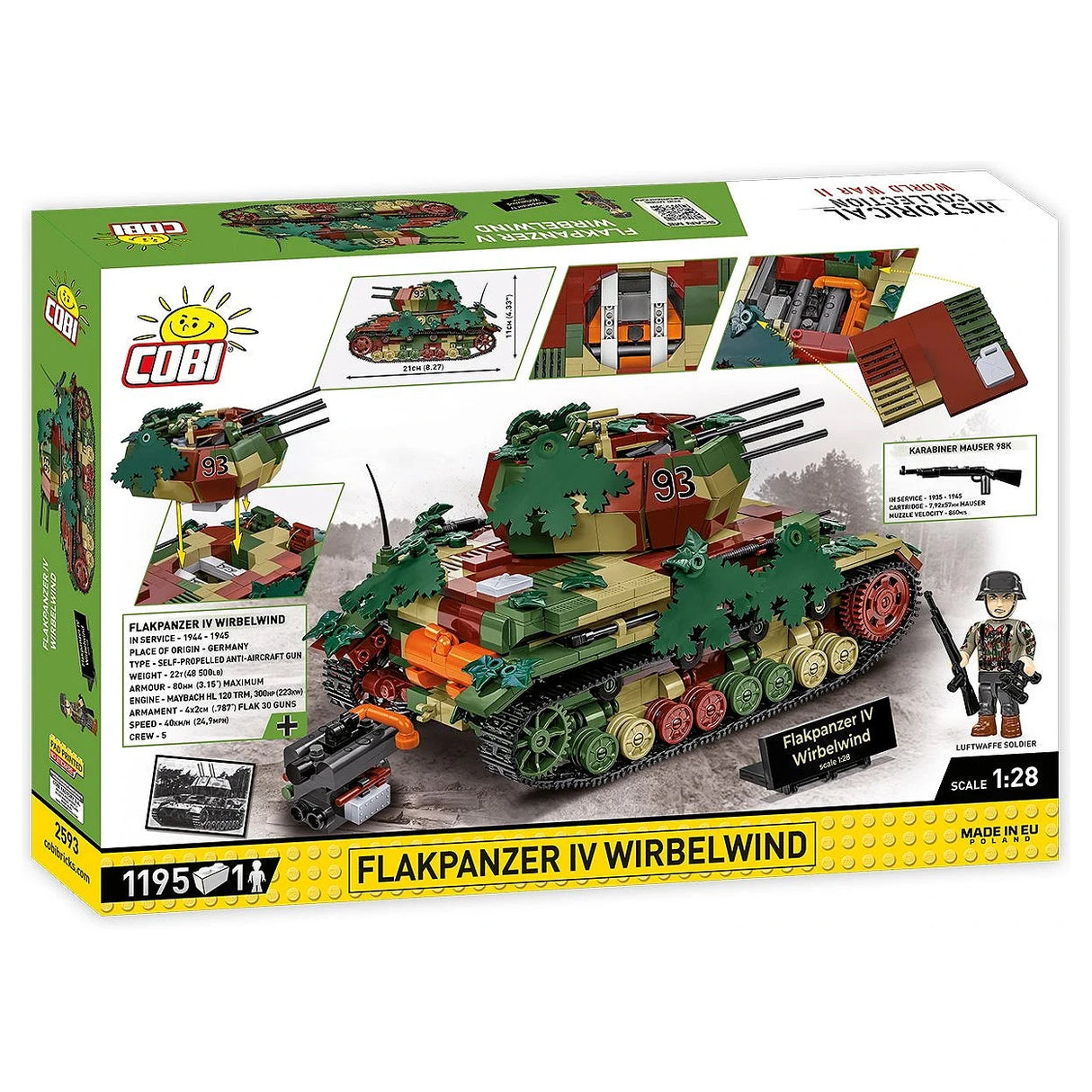 Bausatz des Flakpanzers IV Wirbelwind mit Tarnmuster und einem Soldaten