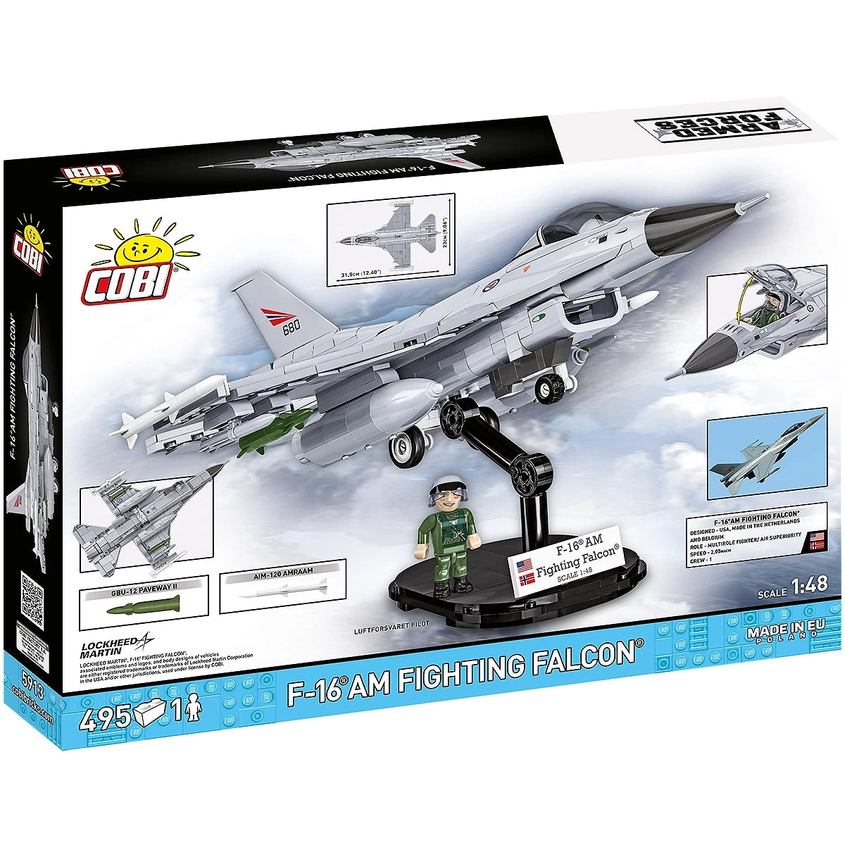 COBI F-16 AM Fighting Falcon Bausatz mit 495 Teilen und einer Pilotenfigur