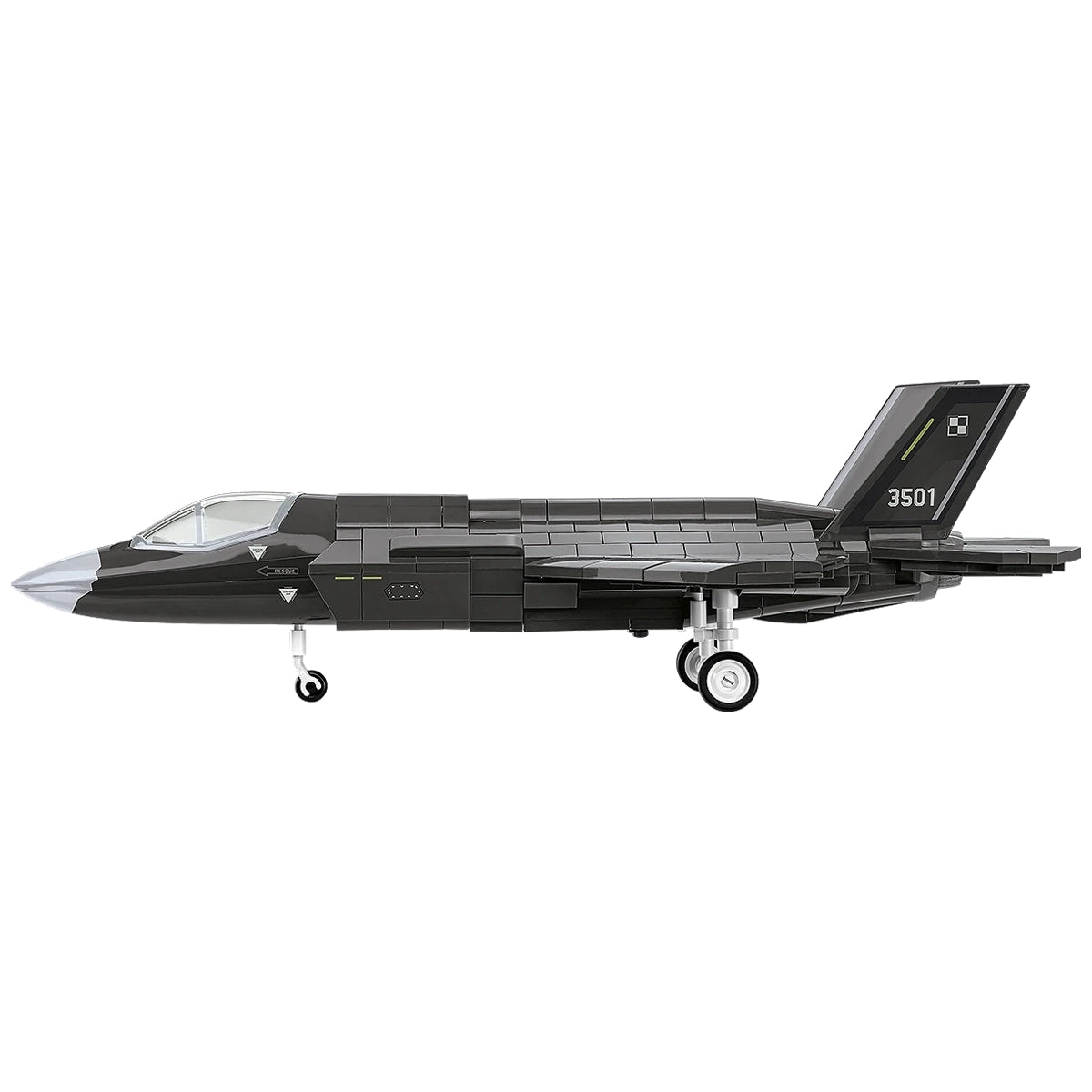 Modell eines schwarzen Kampfjets mit der Nummer 3501 auf dem Heckflügel