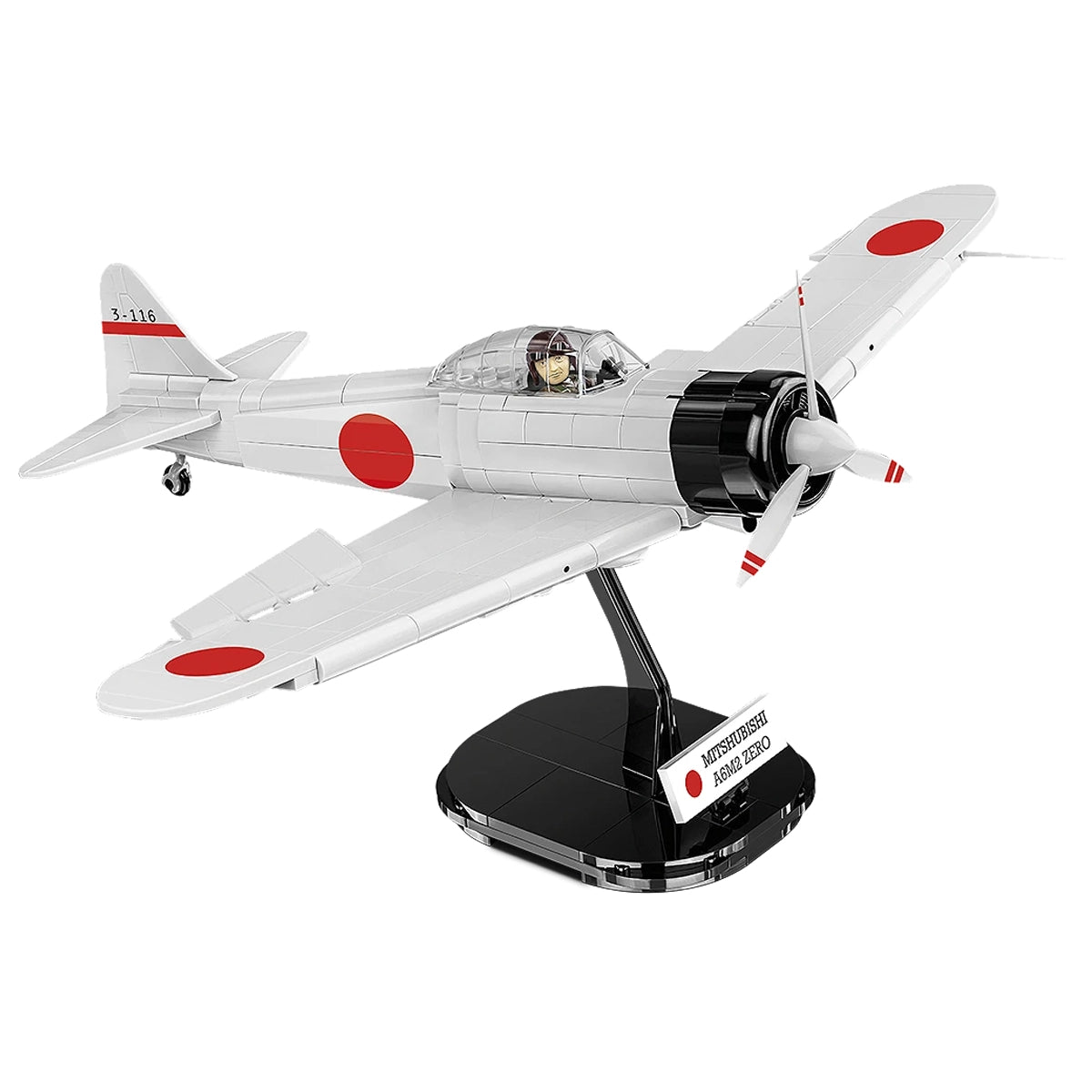 Modellflugzeug Mitsubishi A6M2 Zero auf schwarzem Ständer