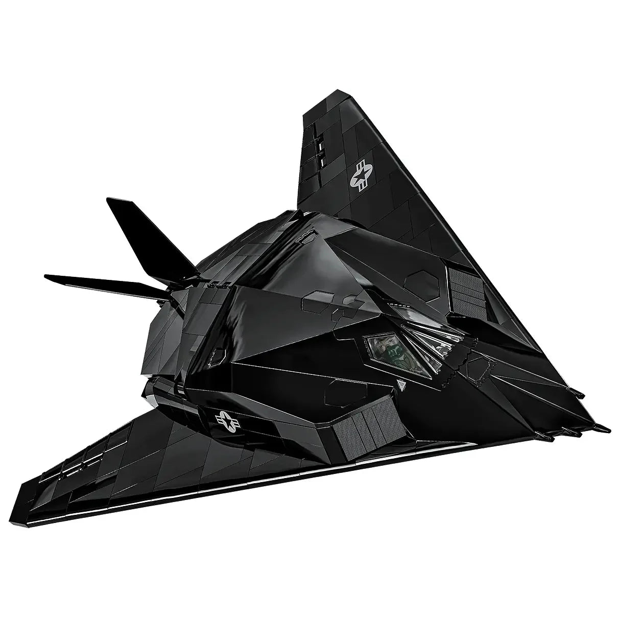Schwarzes F-117 Nighthawk Tarnkappenflugzeug Modell mit US Air Force Abzeichen