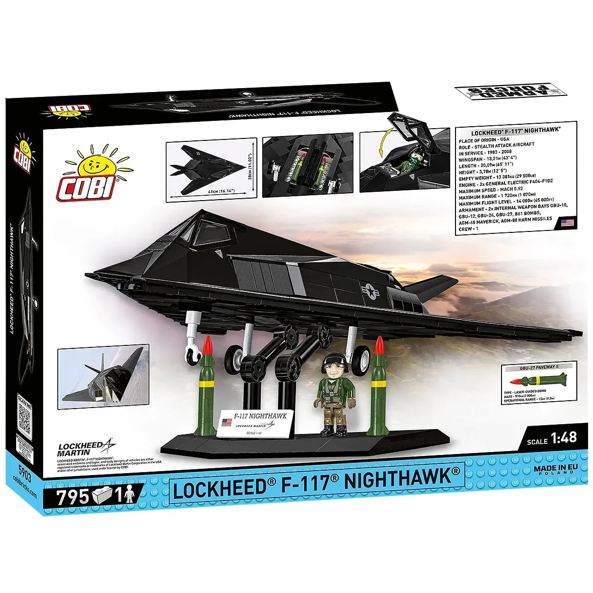 COBI Lockheed F-117 Nighthawk Bausatz mit 795 Teilen und einer Pilotenfigur