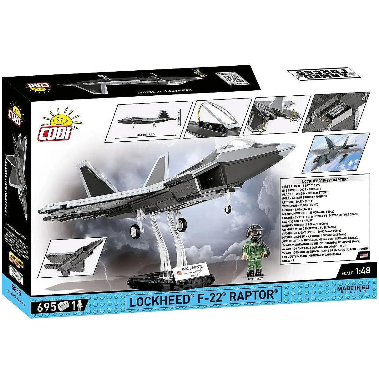 COBI Lockheed F-22 Raptor Bausatz mit 695 Teilen und einer Pilotenfigur