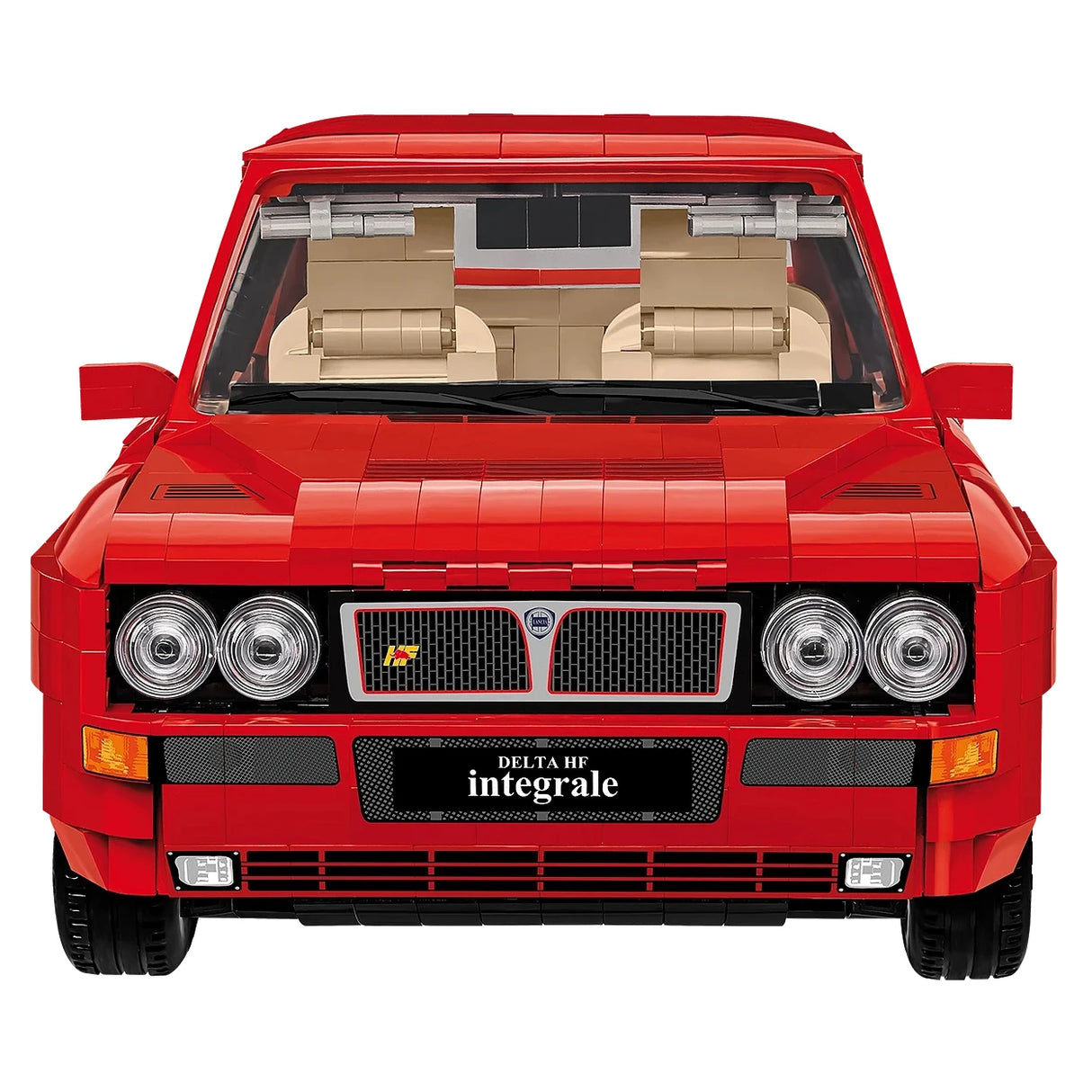 Rotes Lancia Delta HF Integrale Modellauto aus Bausteinen