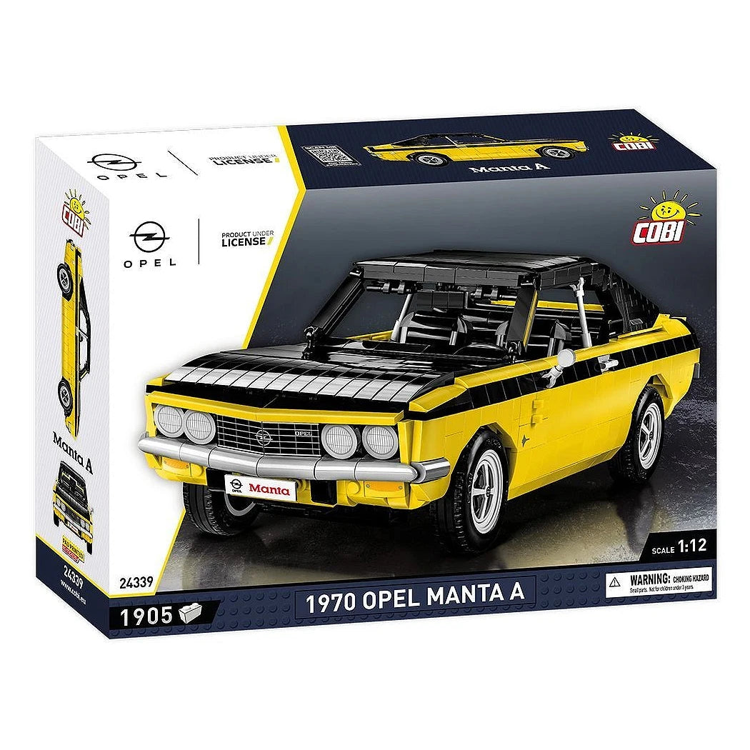 COBI Baukasten 1970 Opel Manta A, gelb-schwarz, auf der Verpackung