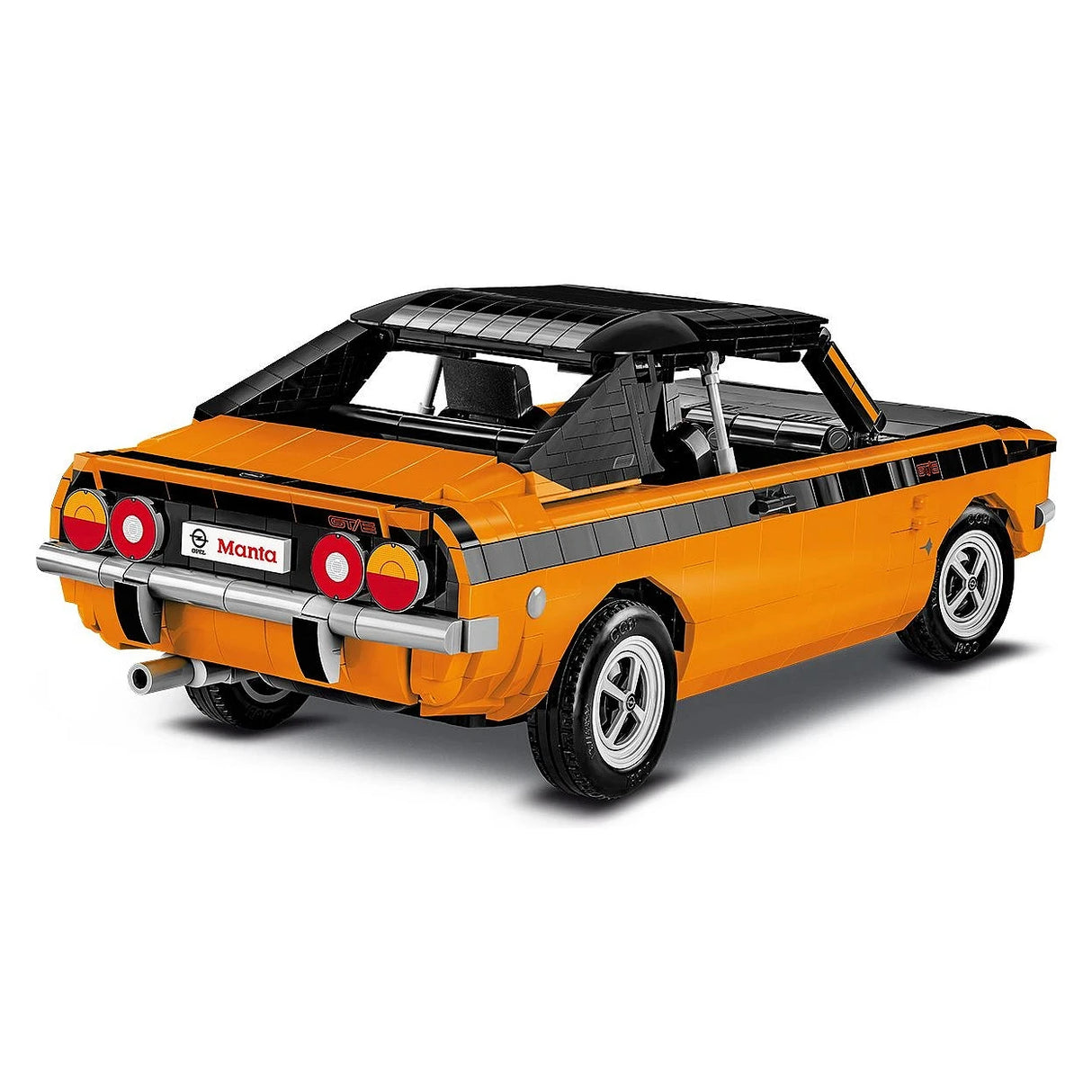 Orangefarbenes Opel Manta GTE Modellauto mit schwarzen Streifen und Dach