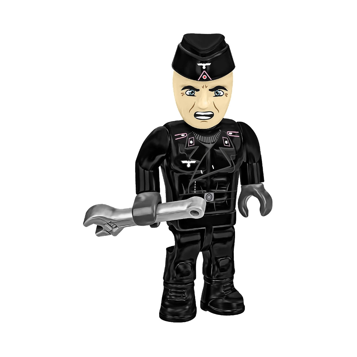 Figur in schwarzer Uniform mit Mütze und Schraubenschlüssel