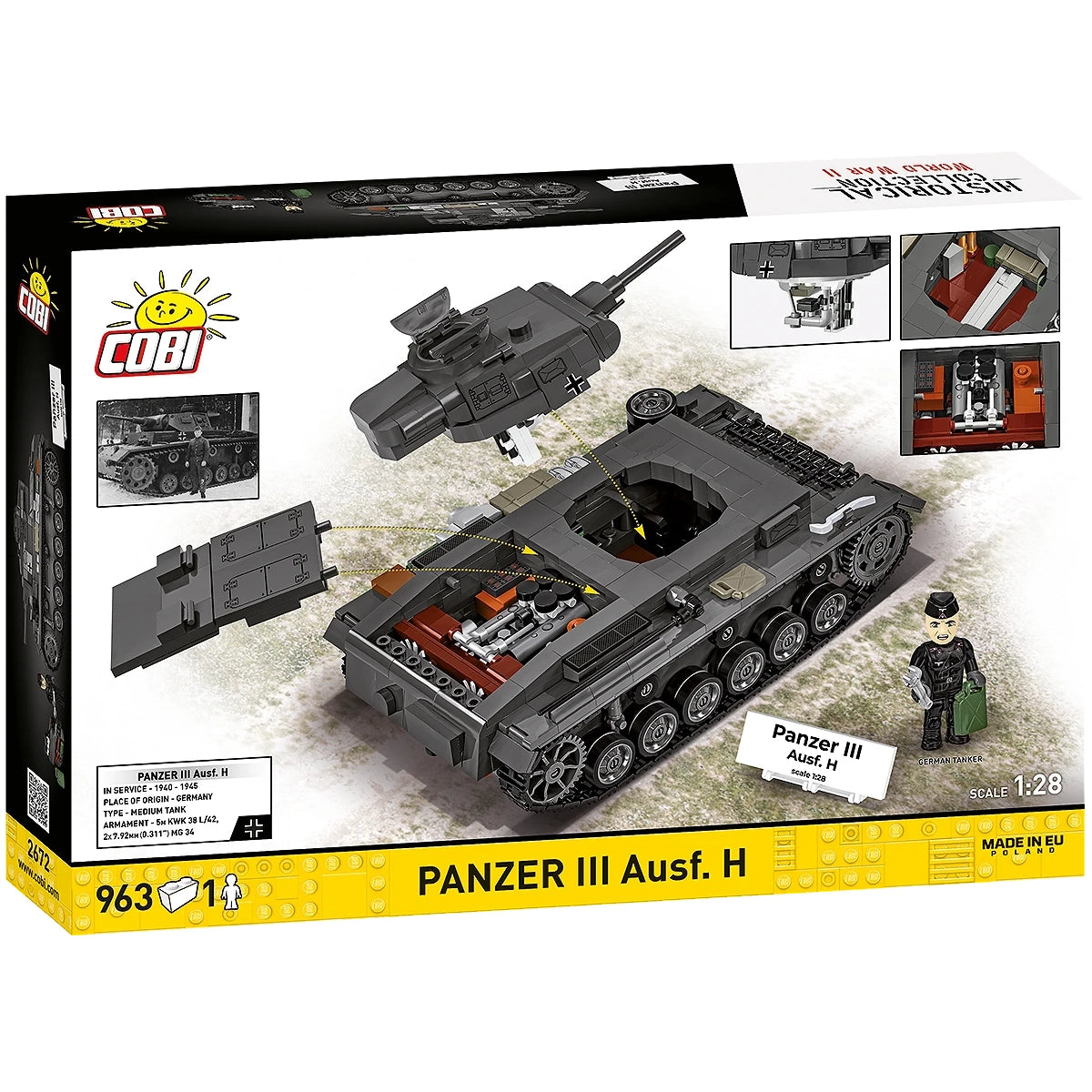 COBI Panzer III Ausf H Baukasten mit abnehmbaren Teilen und Figur