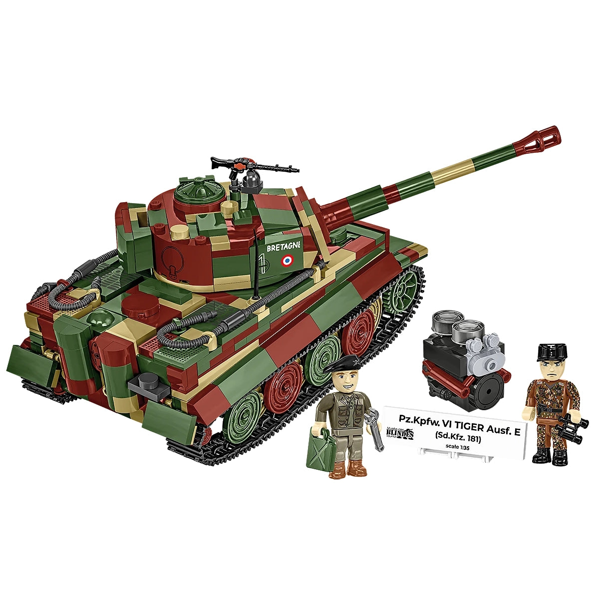 Modellbausatz eines Pz.Kpfw. VI Tiger Ausf. E Panzers mit zwei Figuren und Motor