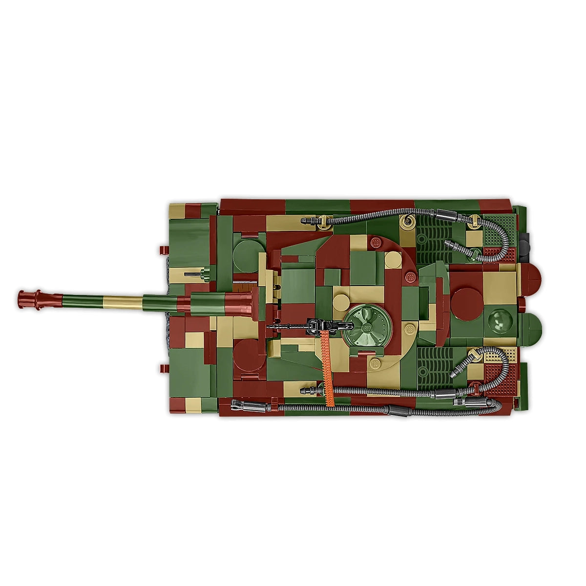 Modell eines Panzers in Tarnfarben von oben gesehen