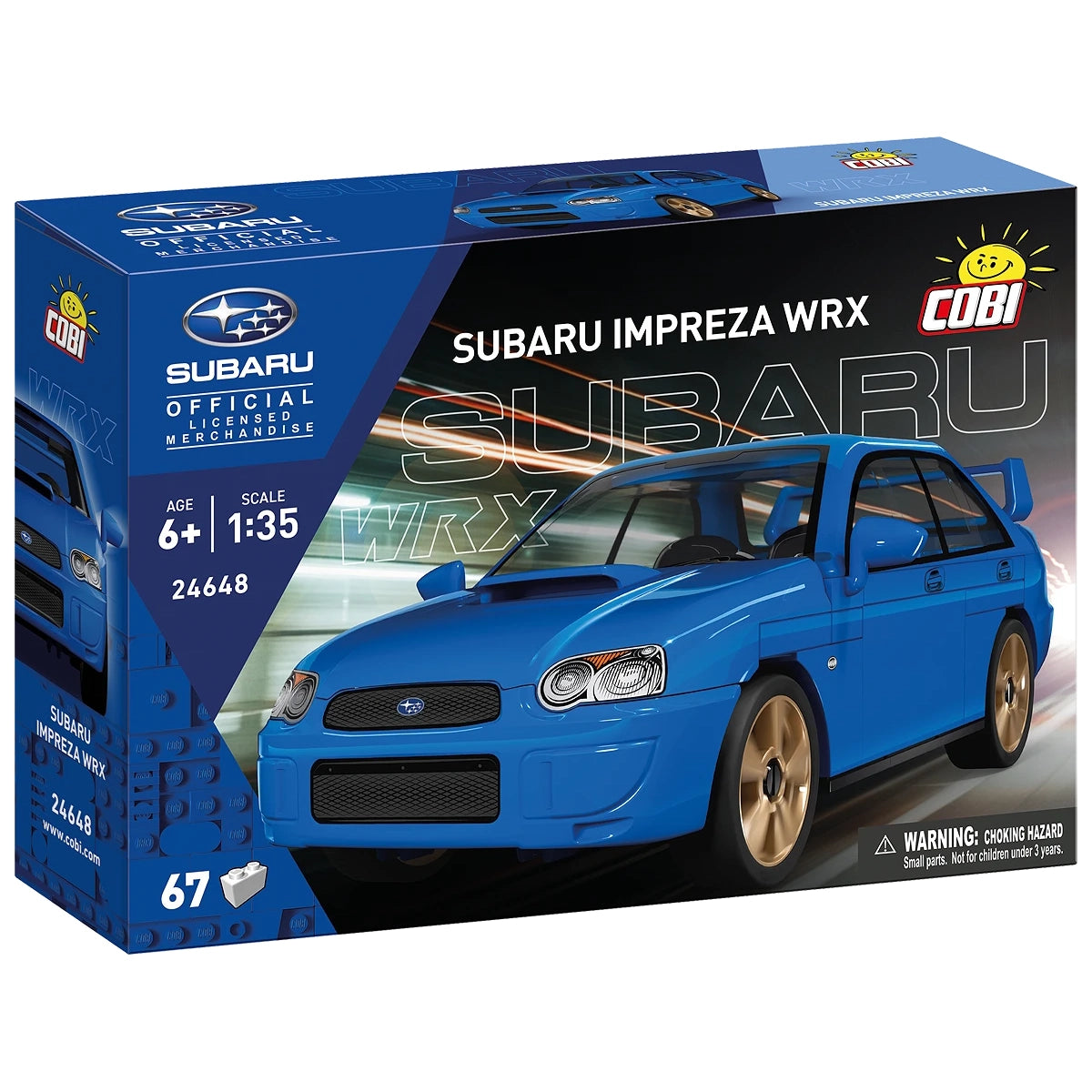 Cobi Bausatz Subaru Impreza WRX Modellauto in Blau auf Verpackung