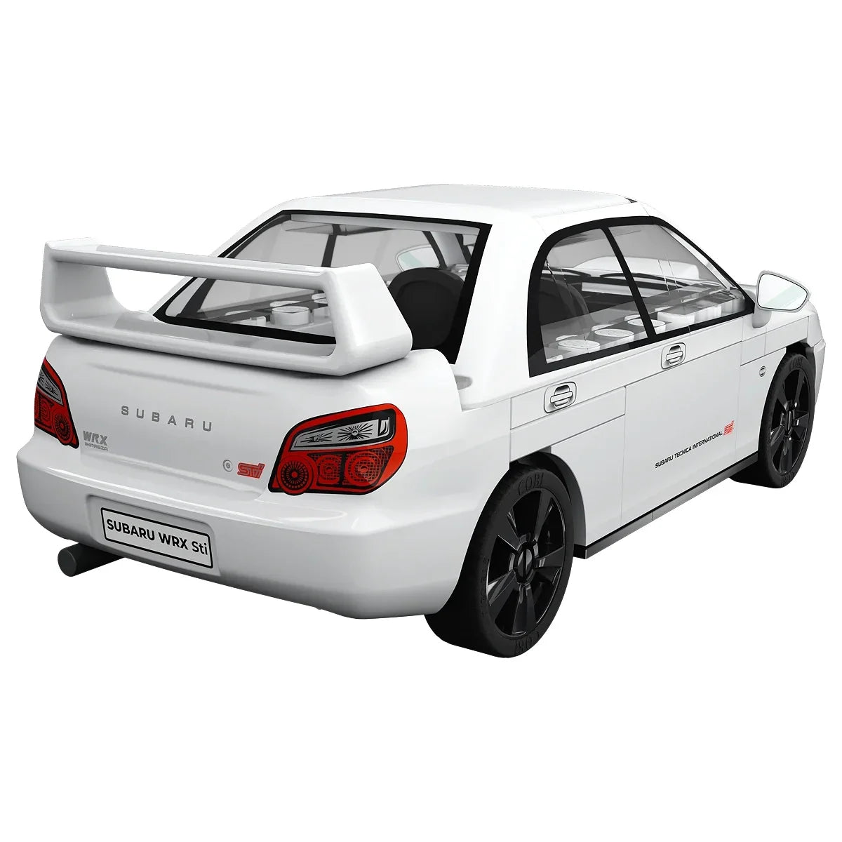 Weißer Subaru WRX Sti Modellbausatz von hinten