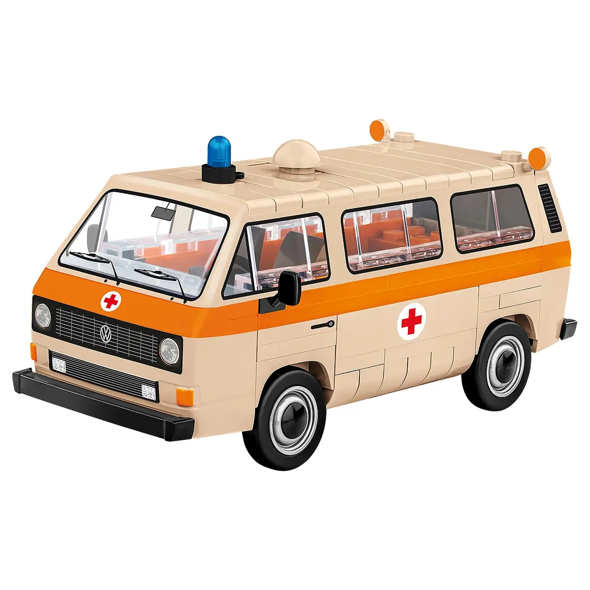 Spielzeug Krankenwagen mit blauer Sirene und rotem Kreuz
