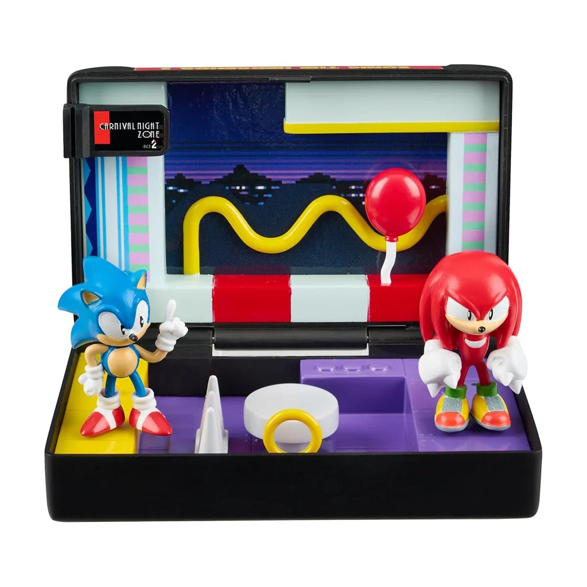 Sonic und Knuckles Spielfiguren in einer Carnival Night Zone Kulisse