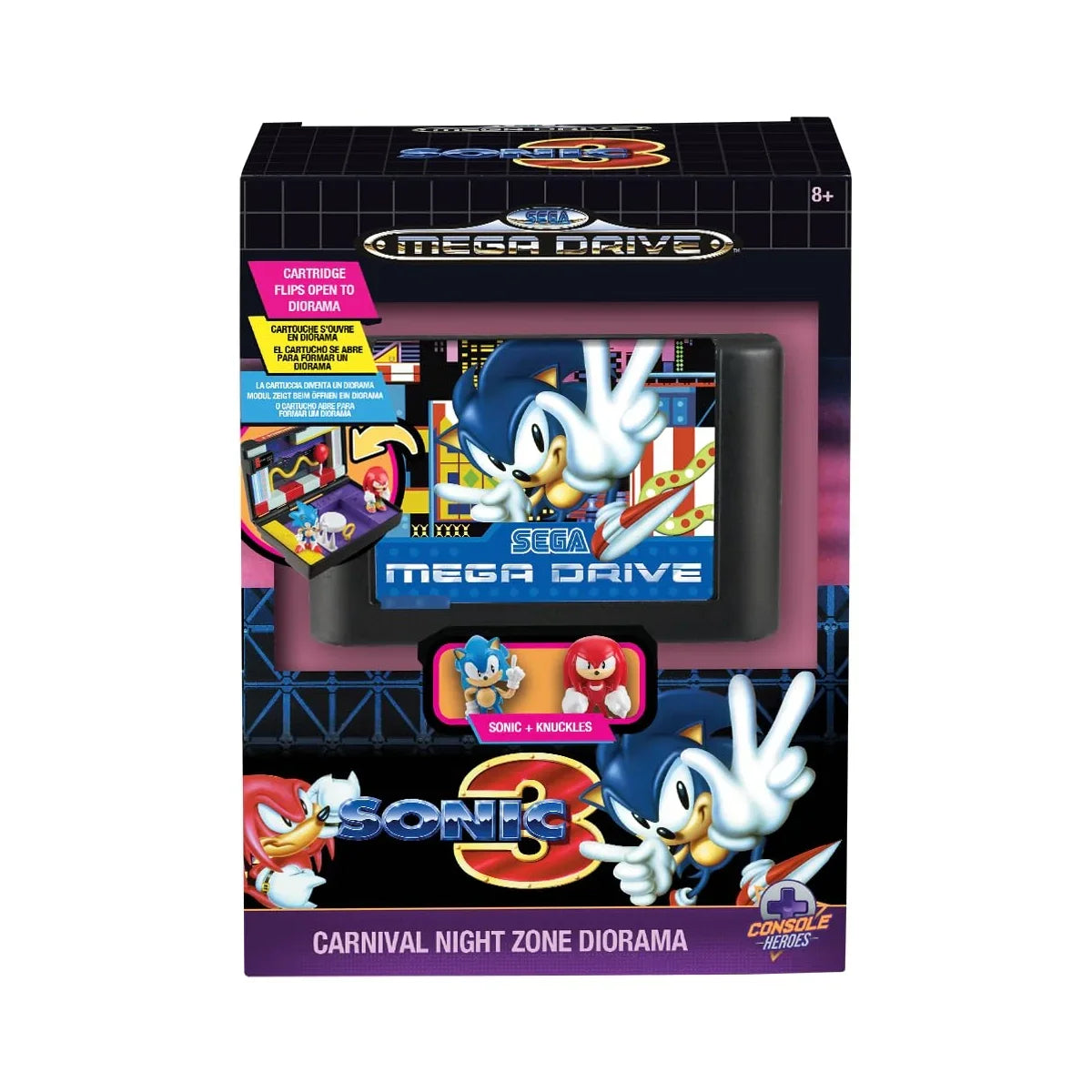 Sonic 3 Carnival Night Zone Diorama Spielzeugverpackung mit Sonic und Knuckles Figuren