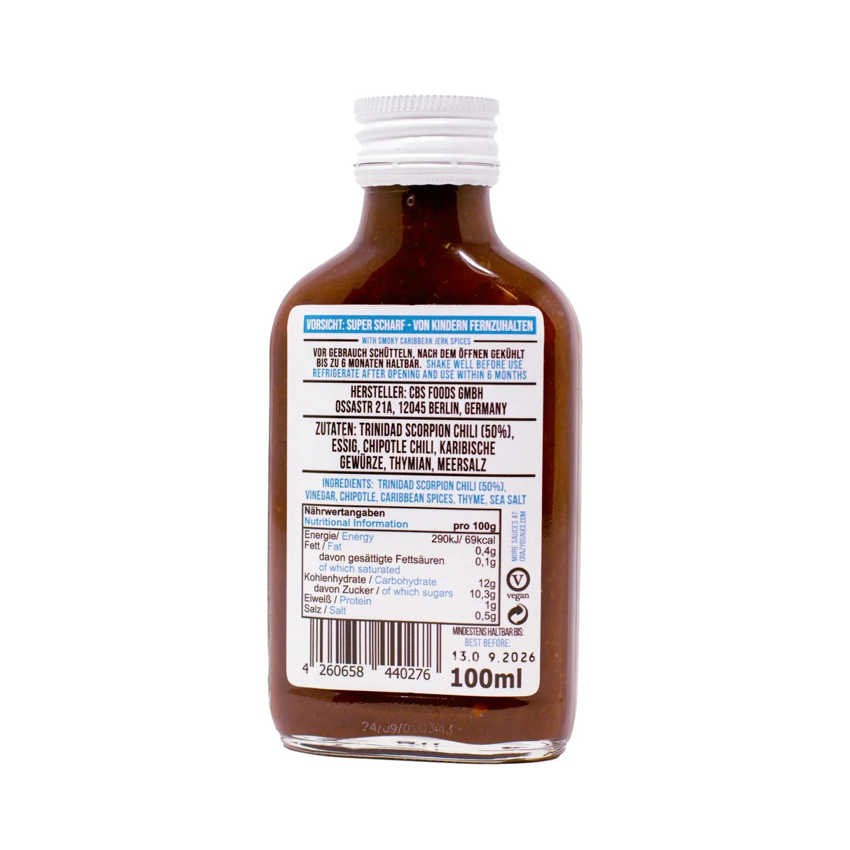 Rückseite der Flasche mit Nährwertangaben und Zutatenliste