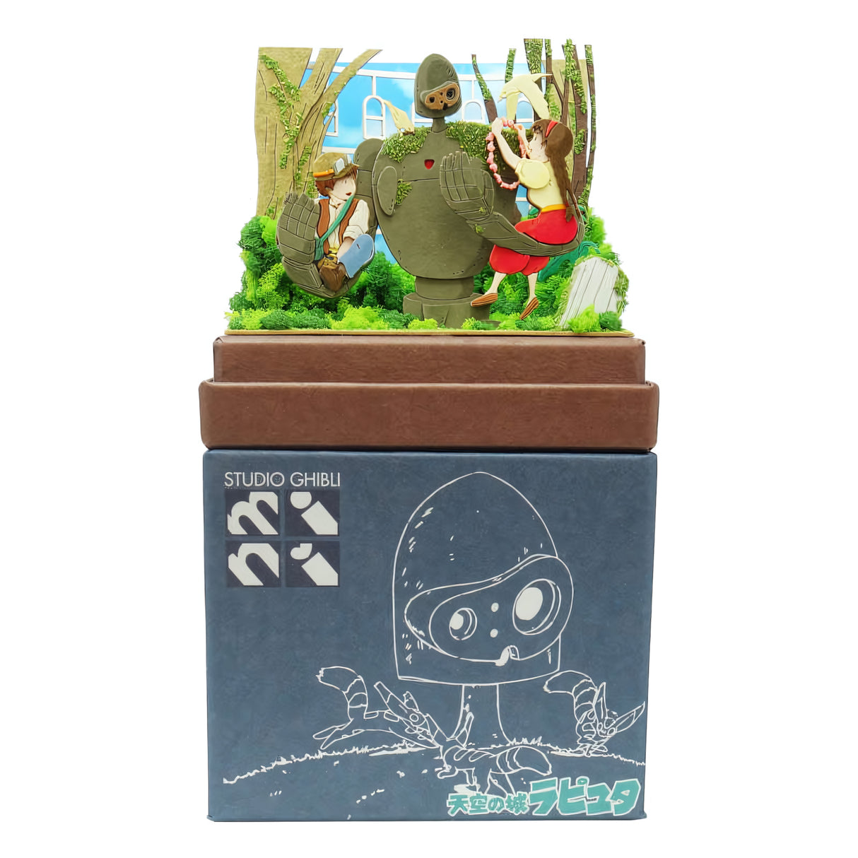 Studio Ghibli Laputa Roboter Soldat Diorama mit Pazu und Sheeta auf einer braunen Basis