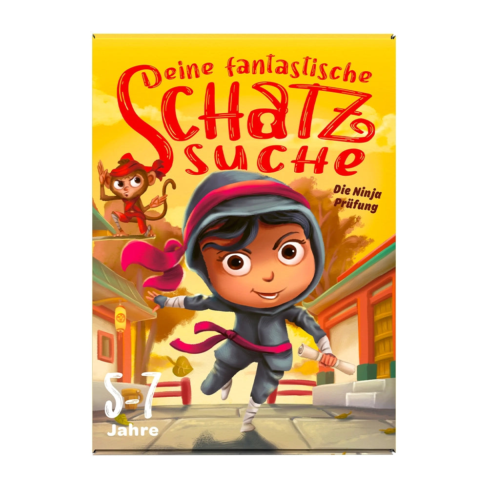 Cover von Deine fantastische Schatzsuche Die Ninja Prüfung mit einem Ninja-Mädchen und einem Affen