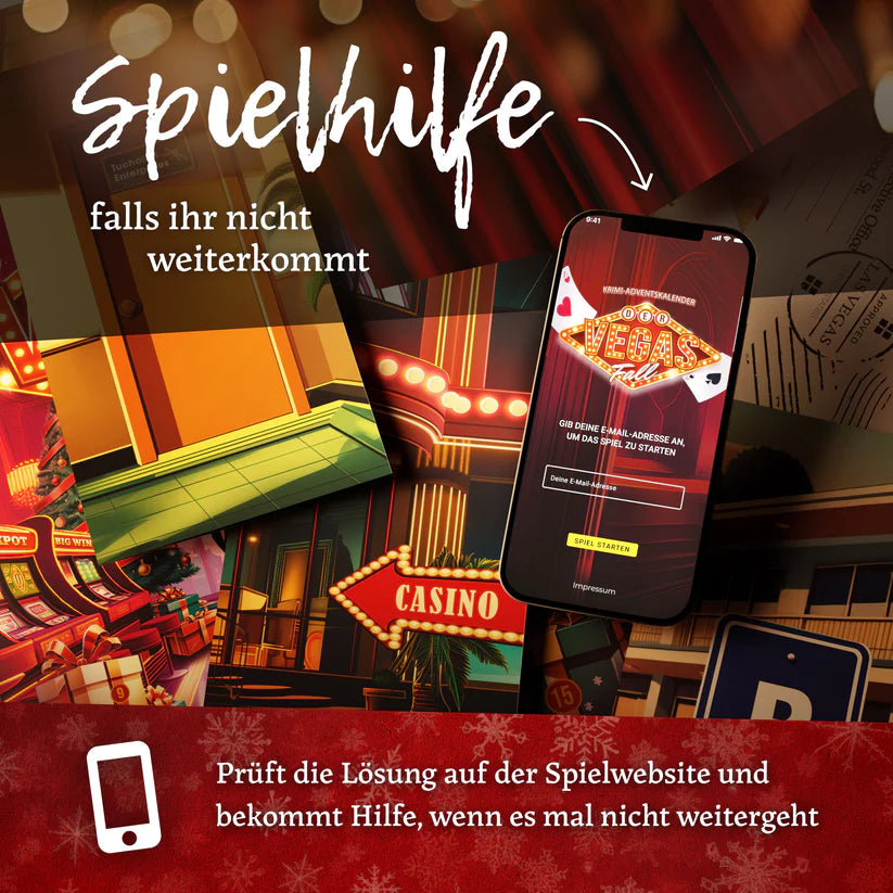 Spielhilfe für den Krimi-Adventskalender Vegas Fall auf einem Smartphone