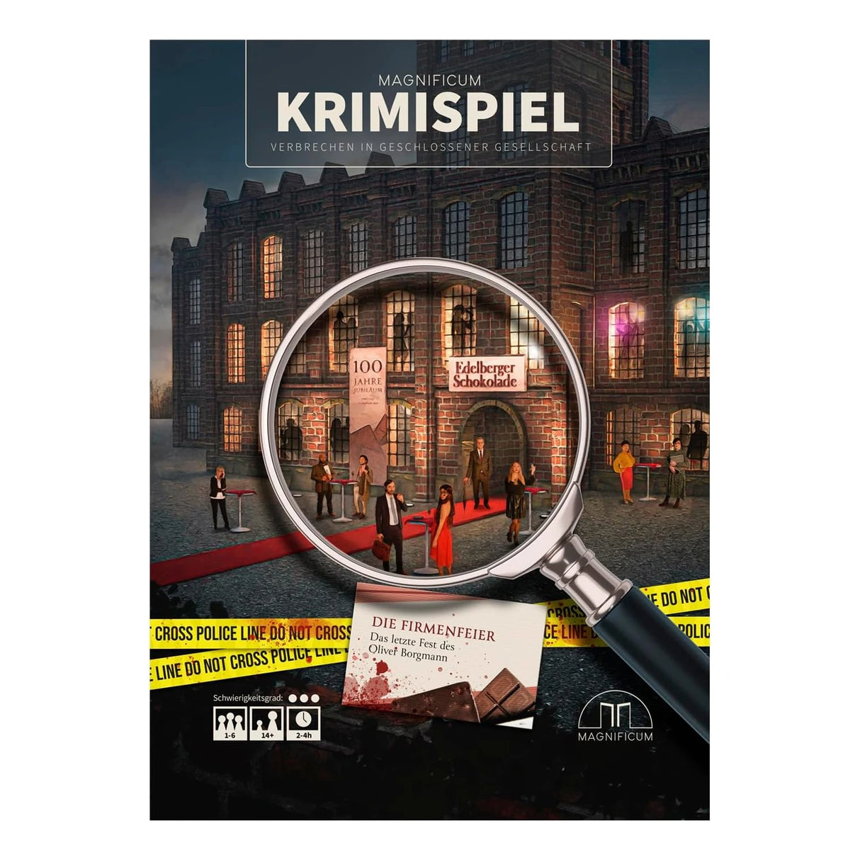 Magnificum Krimispiel Verpackung mit Lupe und Hinweisen