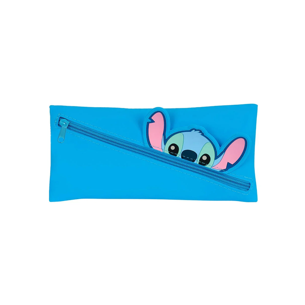 Blaue Stiftemappe mit Reißverschluss und Stitch Motiv