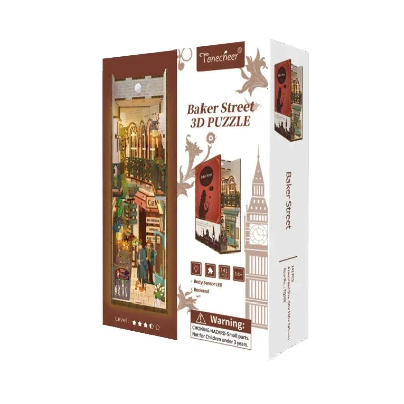 Baker Street 3D Puzzle Box mit einer Miniatur-Straßenszene und Big Ben