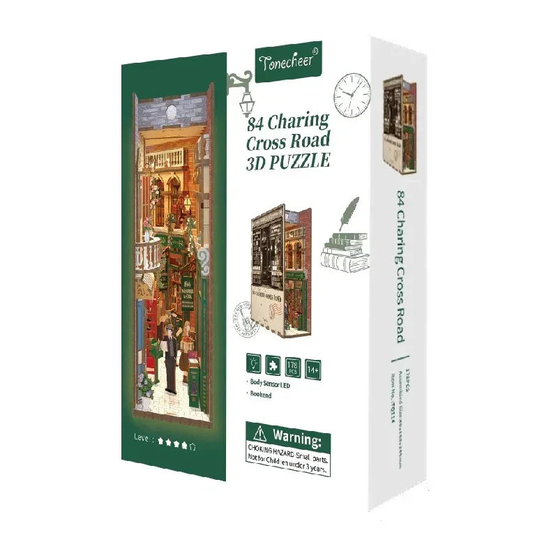 Tonecheer 84 Charing Cross Road 3D Puzzle Verpackung mit Buchladen-Miniatur und Details