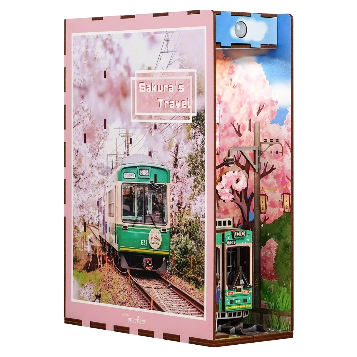 Sakuras Reise Buchnische mit Zug und Kirschblüten