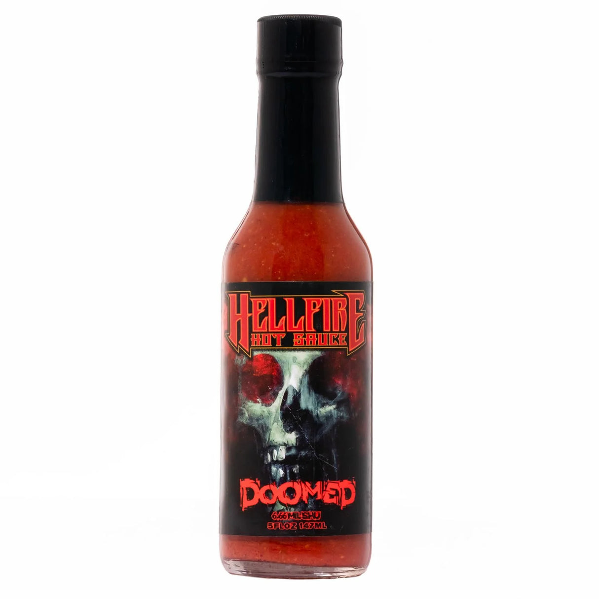 Hellfire Doomed Hot Sauce Flasche mit Totenkopf-Etikett