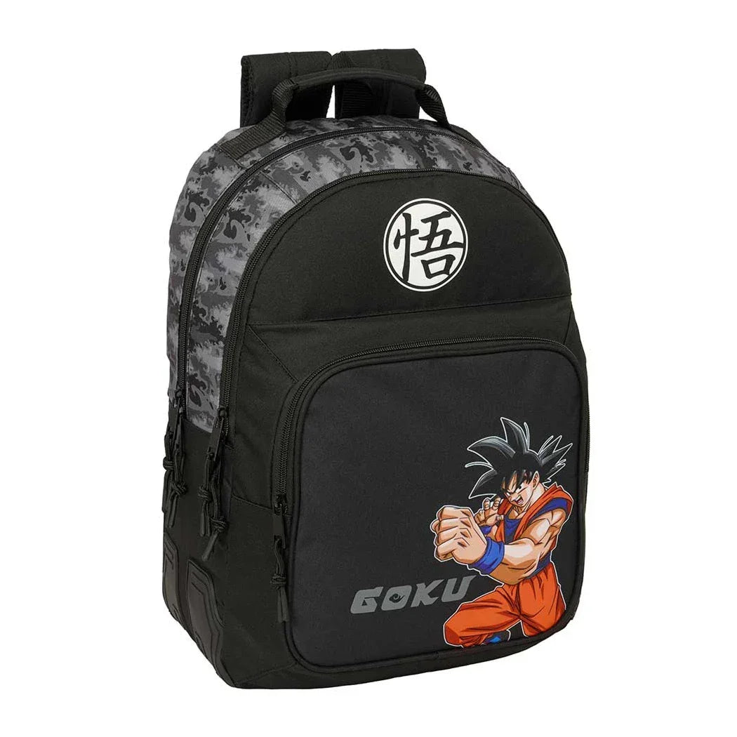 Schwarzer Rucksack mit Tarnmuster und Dragon Ball Z Goku-Grafik