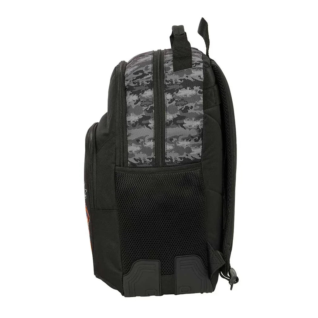 Schwarzer Rucksack mit Tarnmuster und Rollen