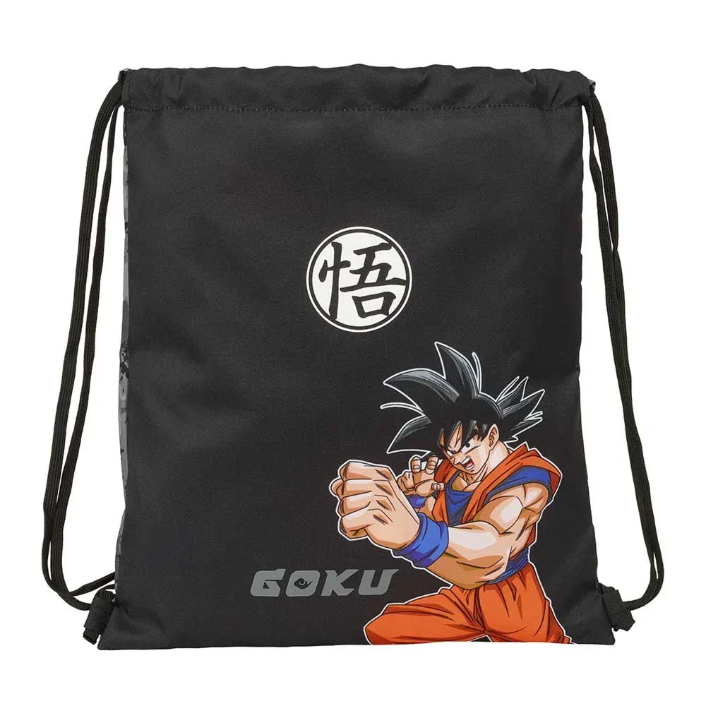 Schwarzer Turnbeutel mit Goku-Aufdruck und Kanji-Symbol