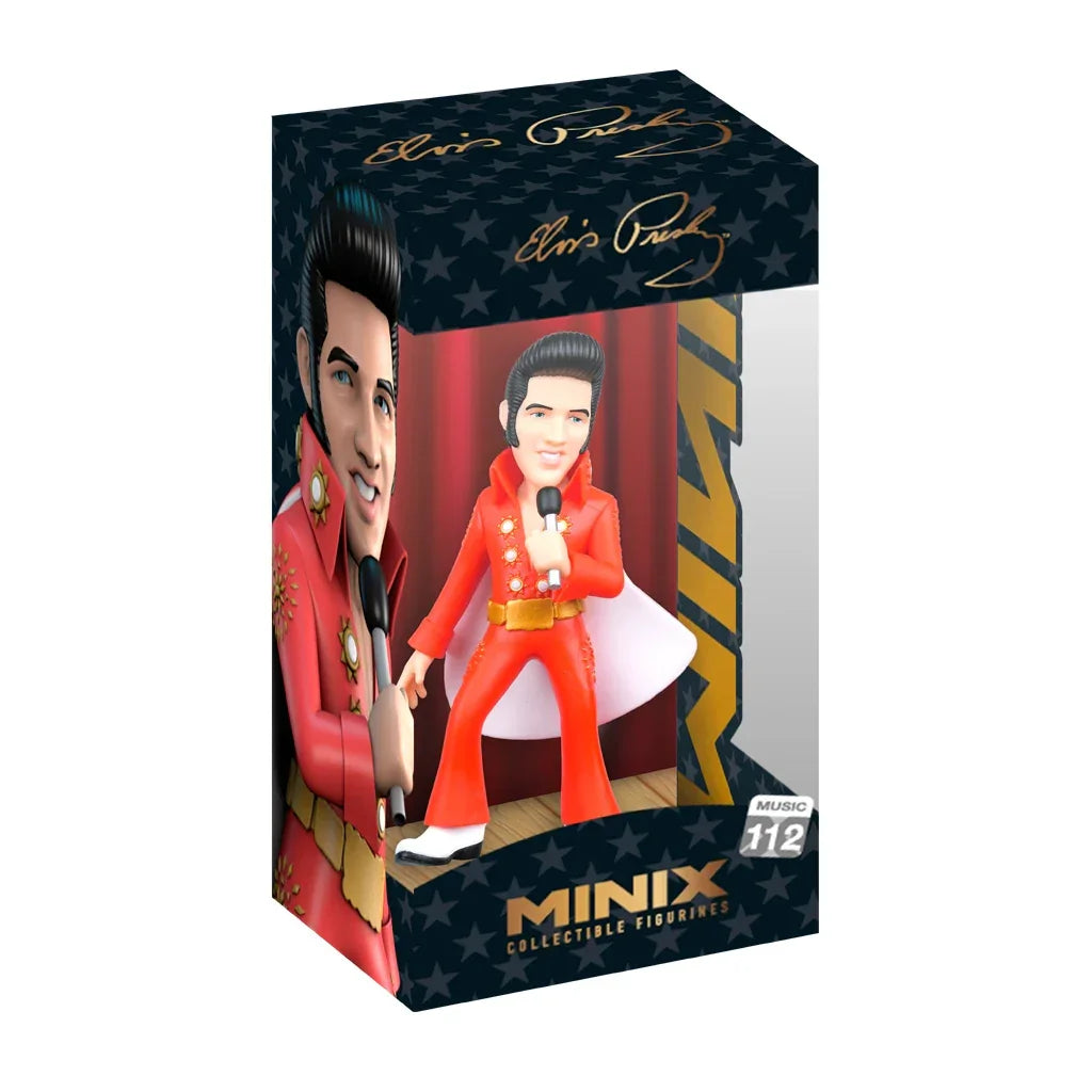 Minix Sammelfigur von Elvis Presley in rotem Anzug mit Mikrofon in der Hand