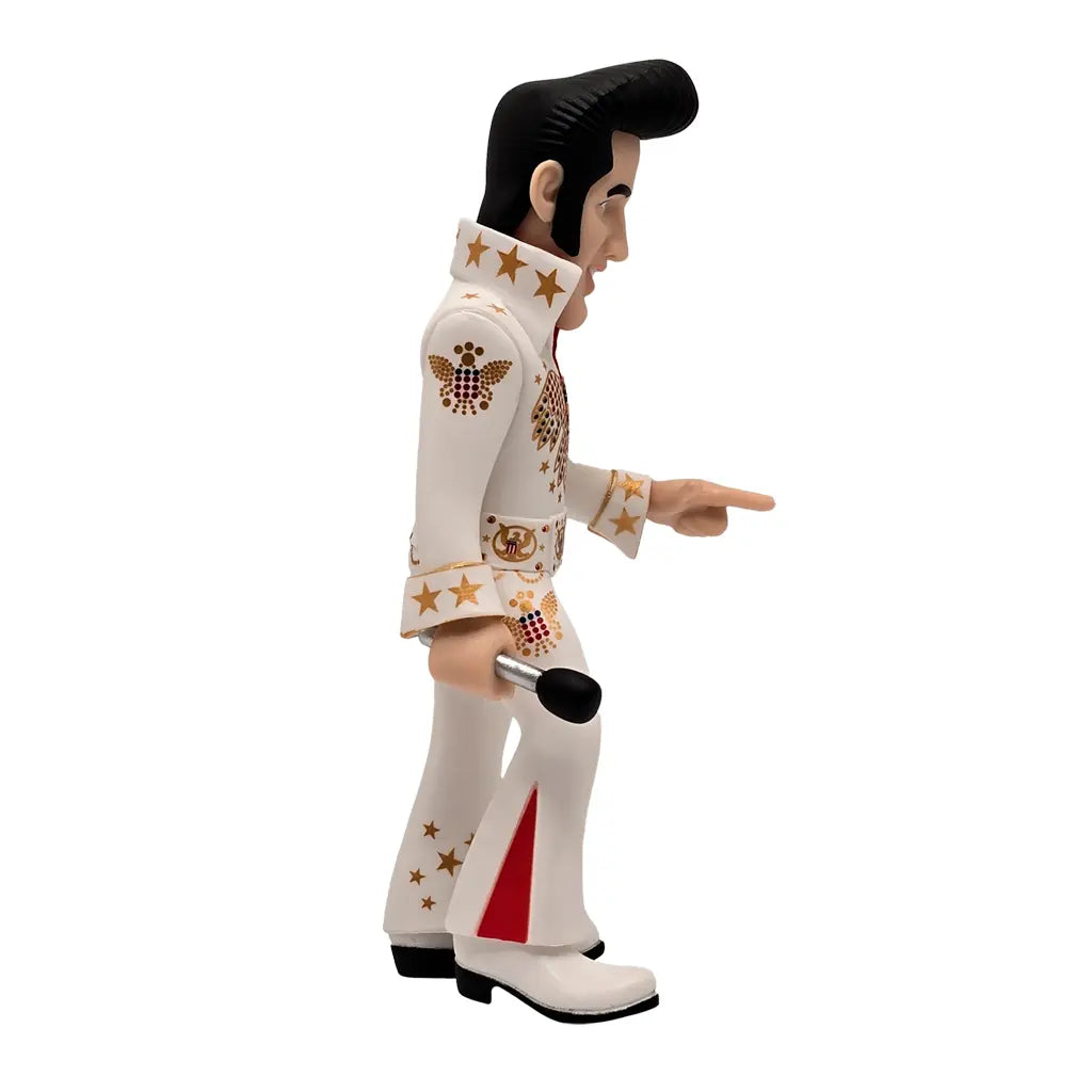 Elvis Presley Figur in weißem Anzug mit goldenen Sternen und Mikrofon