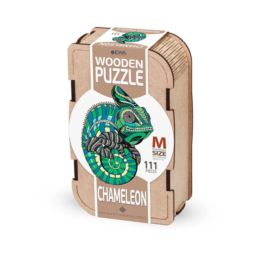 Holzpuzzle Schachtel mit Chamäleon-Design