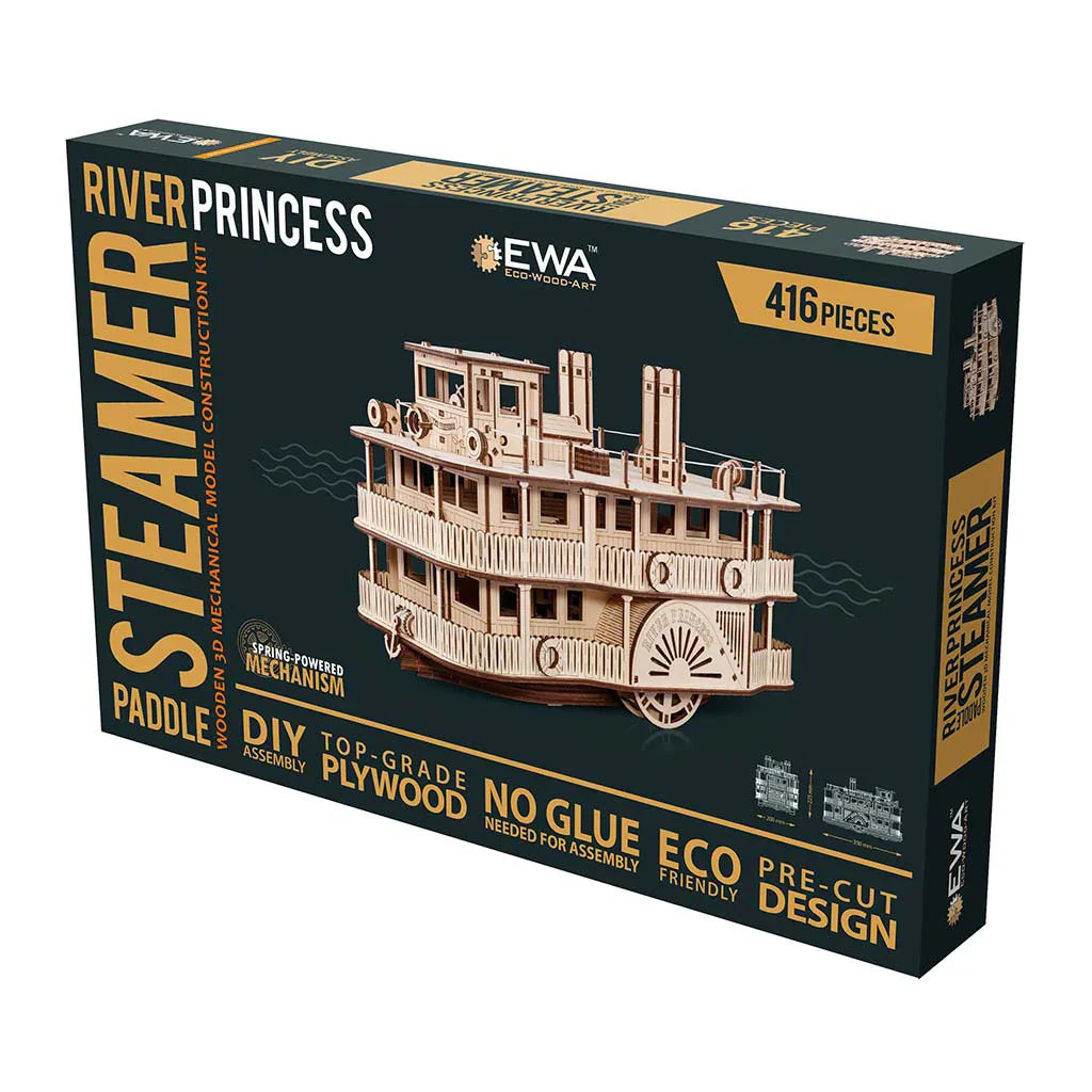 Verpackung des River Princess Dampfer Holzmodellbausatzes mit 416 Teilen