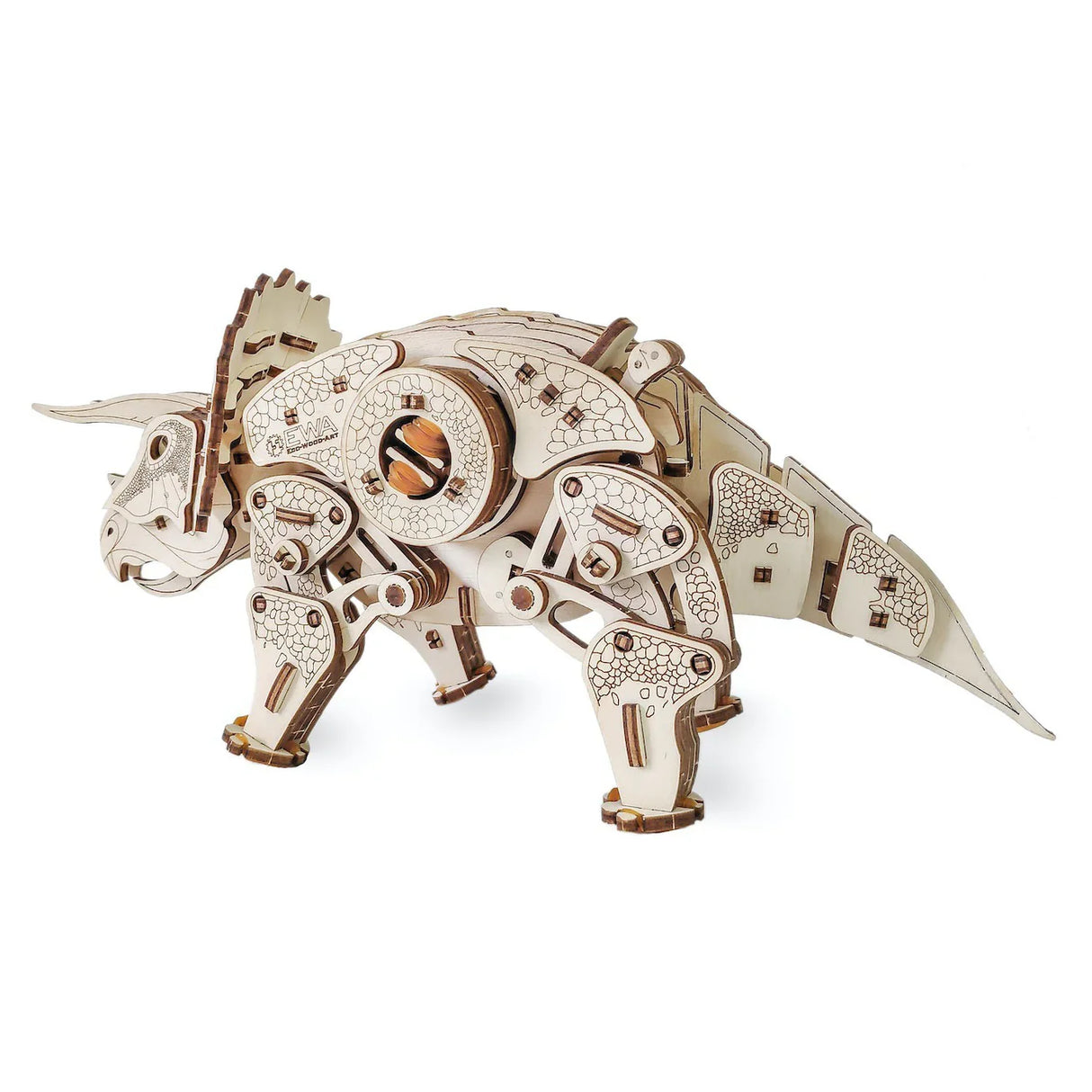 Hölzernes 3D-Puzzle eines Triceratops mit mechanischen Details