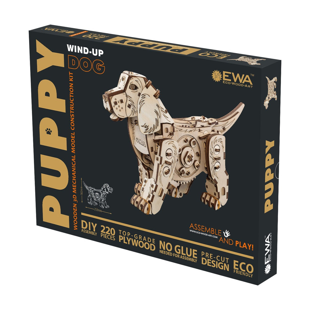 Verpackung des Wind-Up Dog Welpen 3D Holzmodell Bausatzes