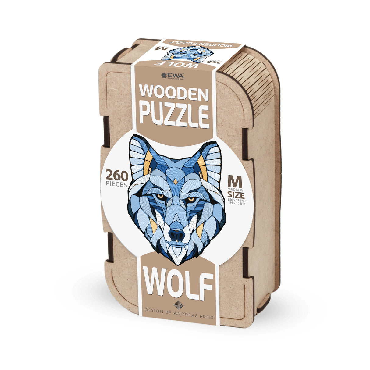 Holzpuzzle Wolf in einer Holzbox mit 260 Teilen, Größe M