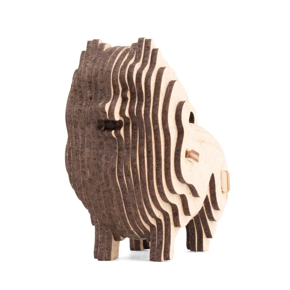 Holz-Puzzle in Form eines Nashorns, aus mehreren Schichten zusammengesetzt