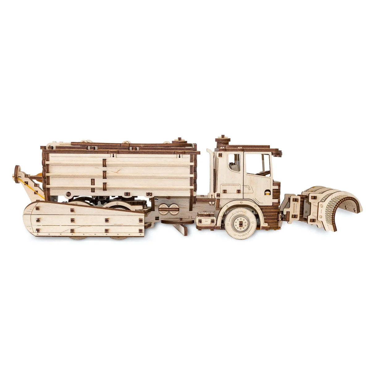 Holzmodell eines Schneepflugs mit Streuer