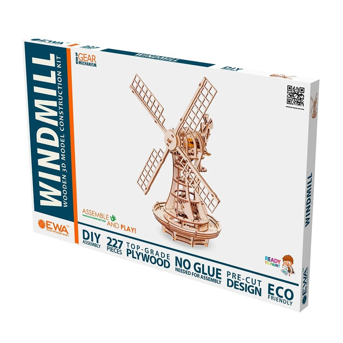 Bausatz Windmühle aus Holz mit 227 Teilen, kein Kleber erforderlich