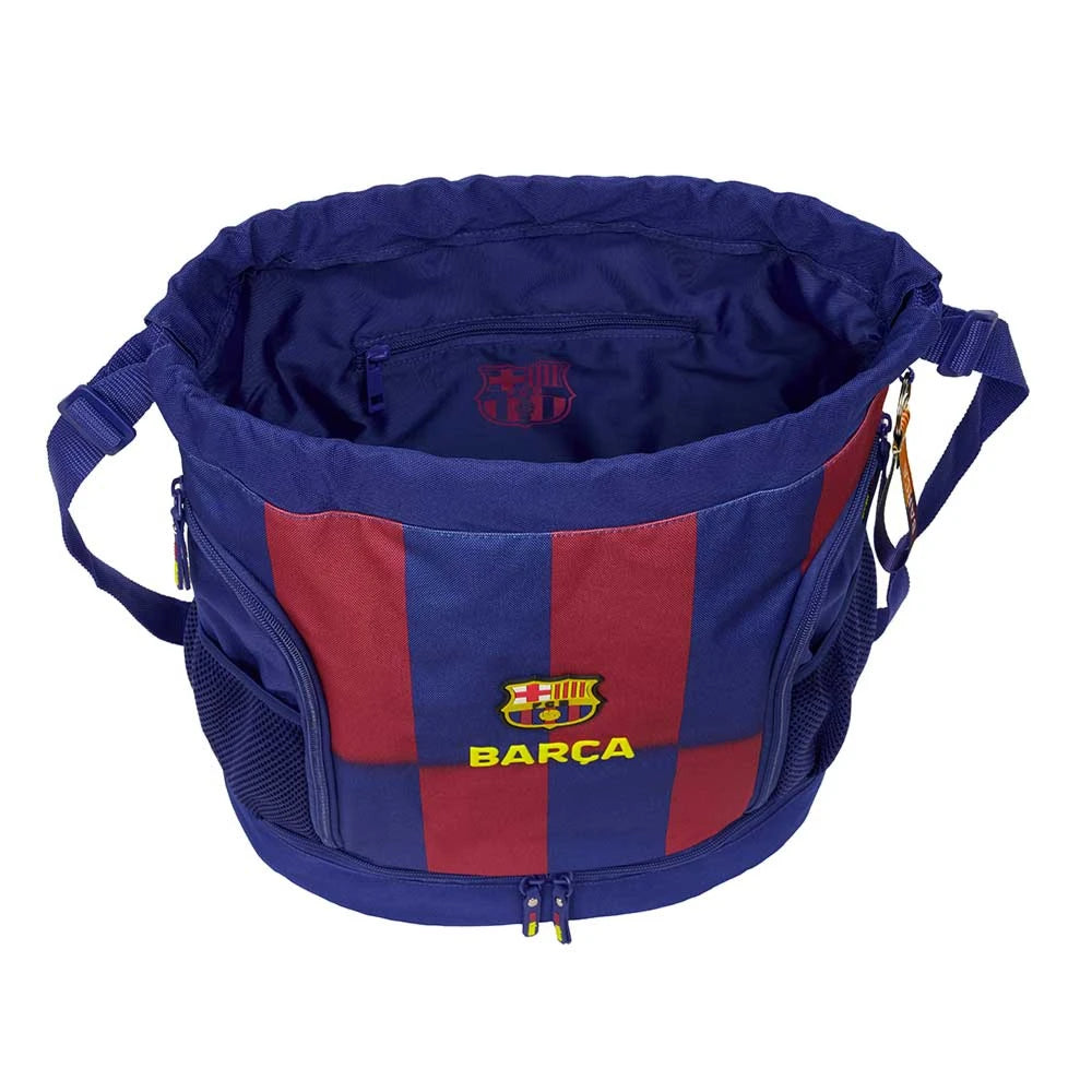 FC Barcelona Turnbeutel mit Kordelzug, blau und rot gestreift, mit Vereinswappen und Schriftzug Barça