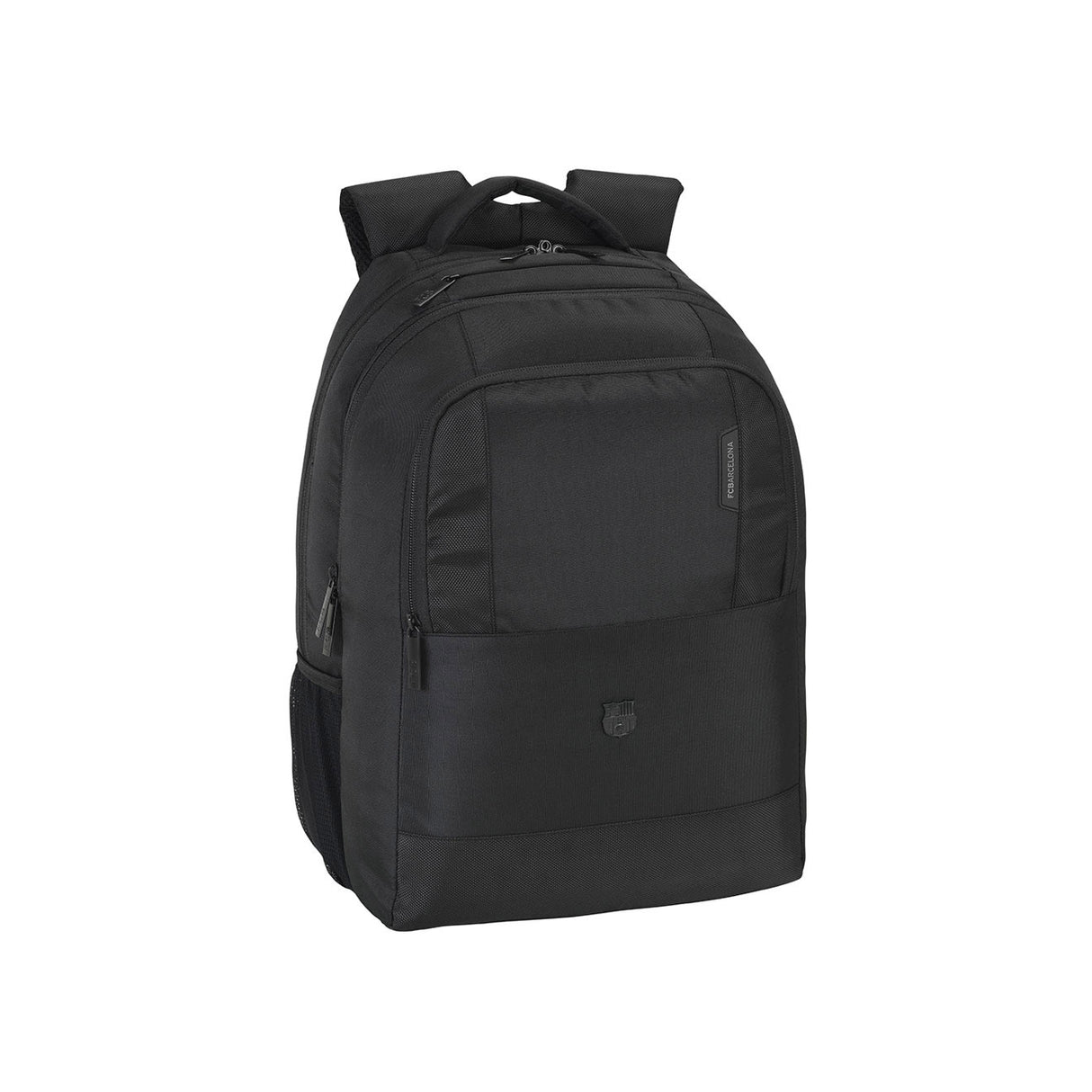 Schwarzer FC Barcelona Rucksack mit Reißverschlussfächern und Logo