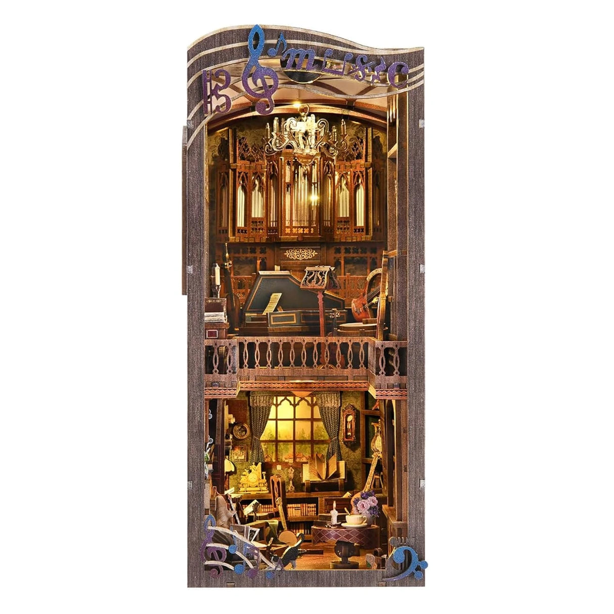 Miniatur-Diorama eines Musikzimmers mit Orgel, Klavier und Noten