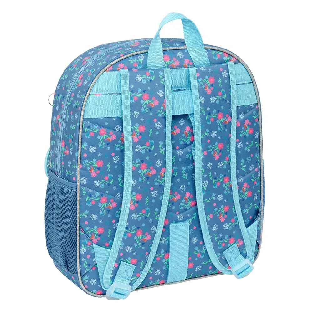 Blauer Rucksack mit Blumenmuster und verstellbaren Trägern